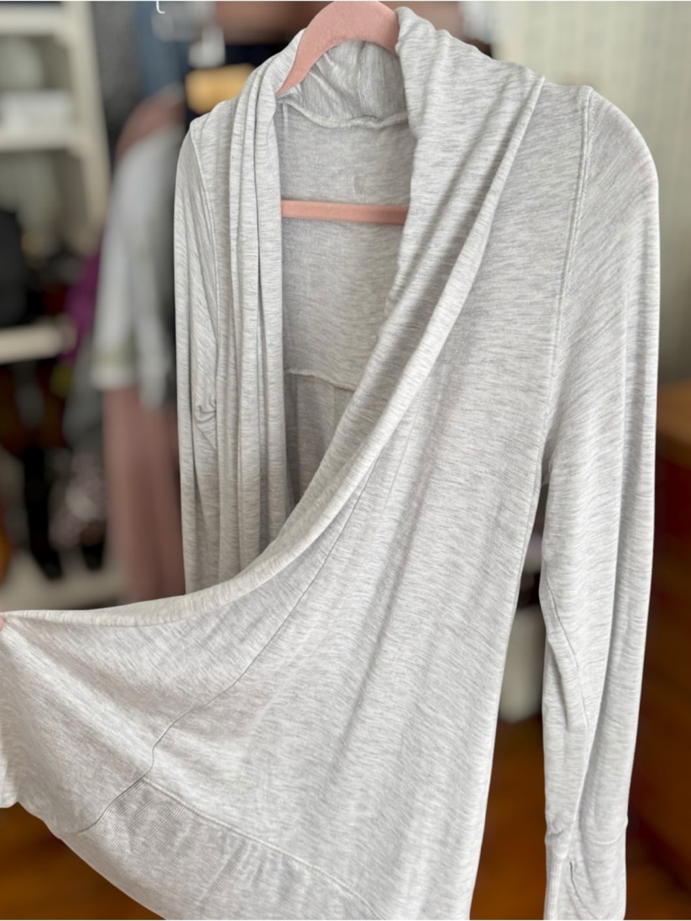Light Gray Open-Front Draped Cardigan